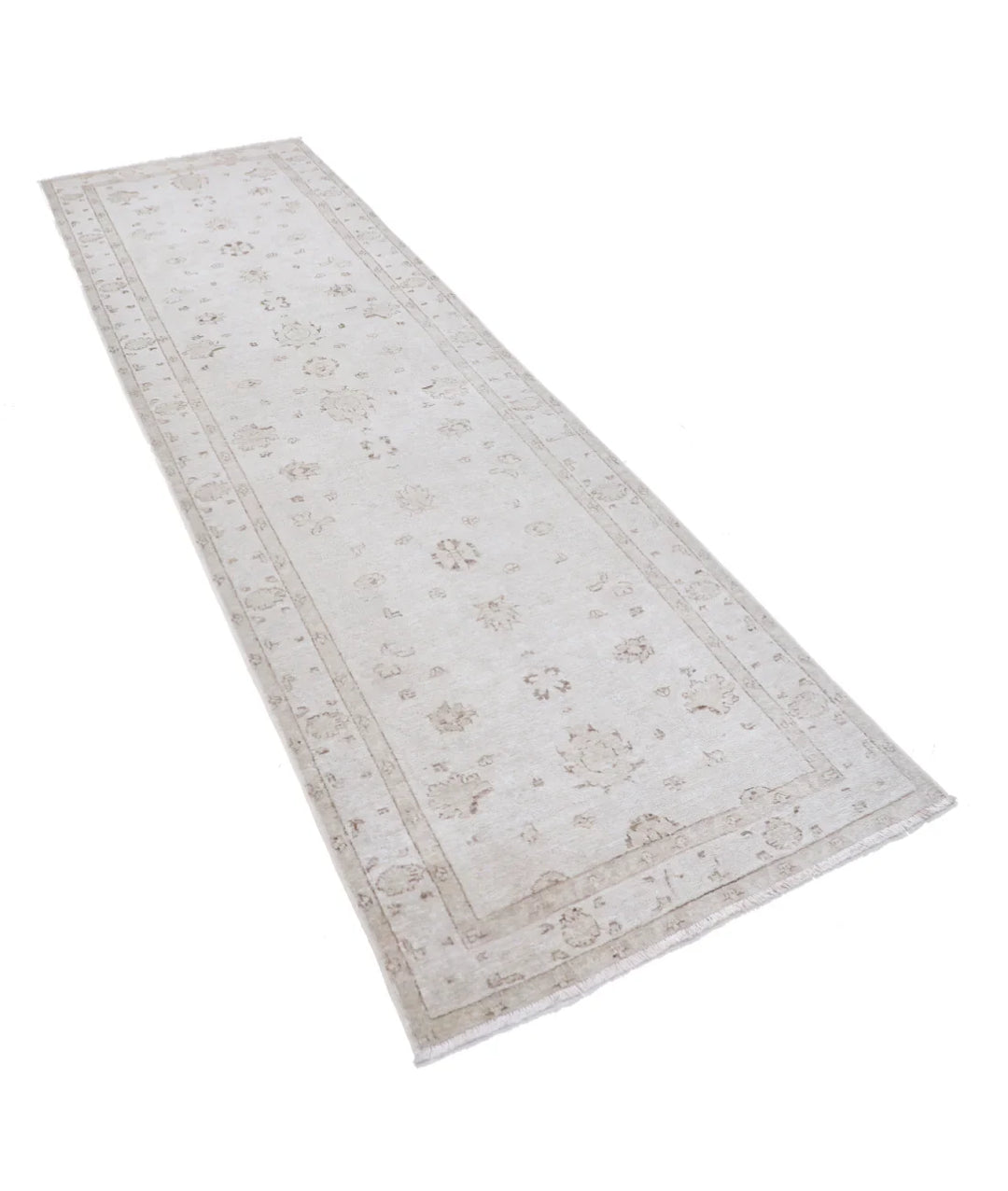 Grey Afghan Tabriz Rug 3' 1" x 10' 2" Hand-Knotted | No. AT84006