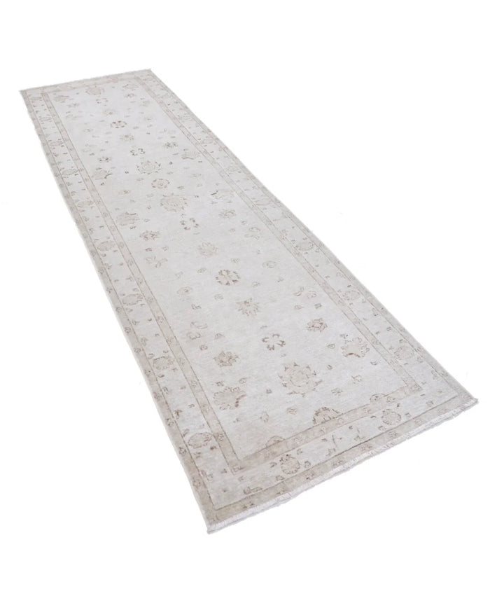 Grey Afghan Tabriz Rug 3' 1" x 10' 2" Hand-Knotted | No. AT84006