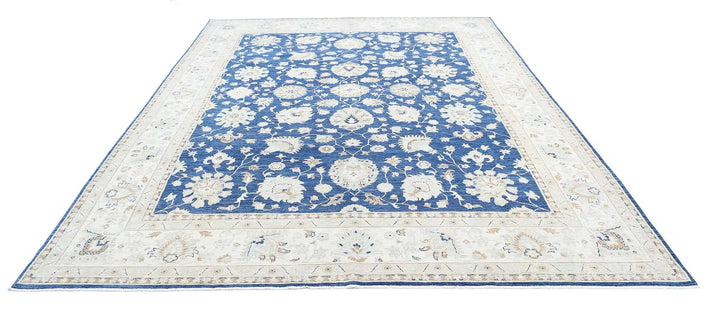 Blue Afghan Ziegler Rug 8' 9" x 11' 10" Hand-Knotted | No. AT84017