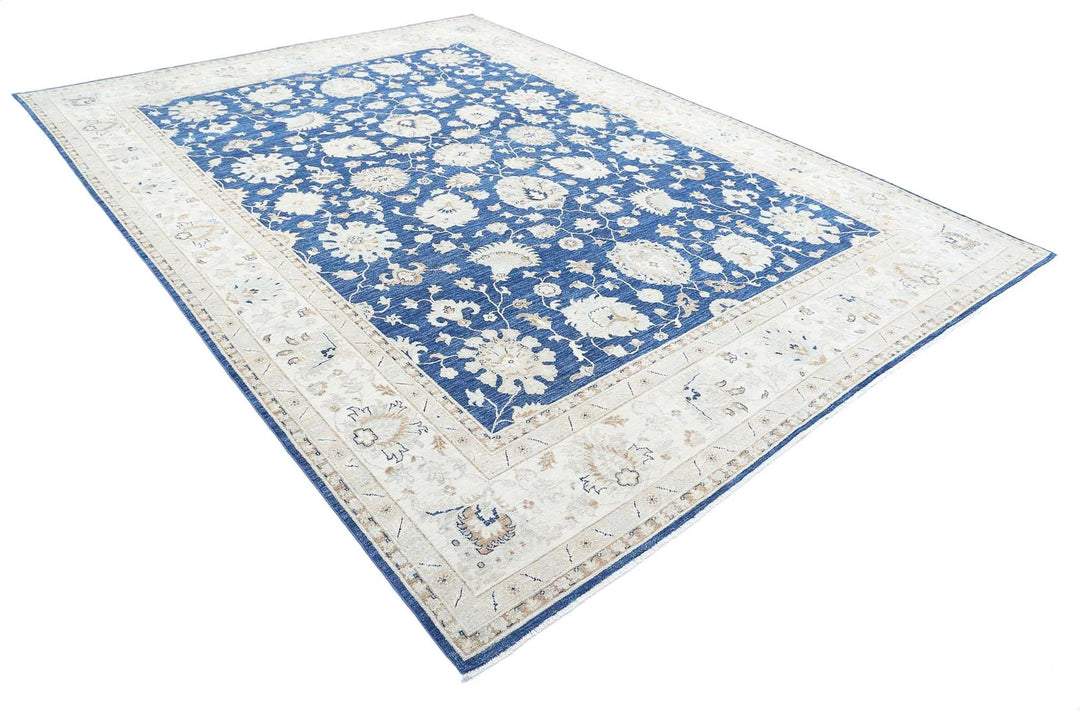 Blue Afghan Ziegler Rug 8' 9" x 11' 10" Hand-Knotted | No. AT84017
