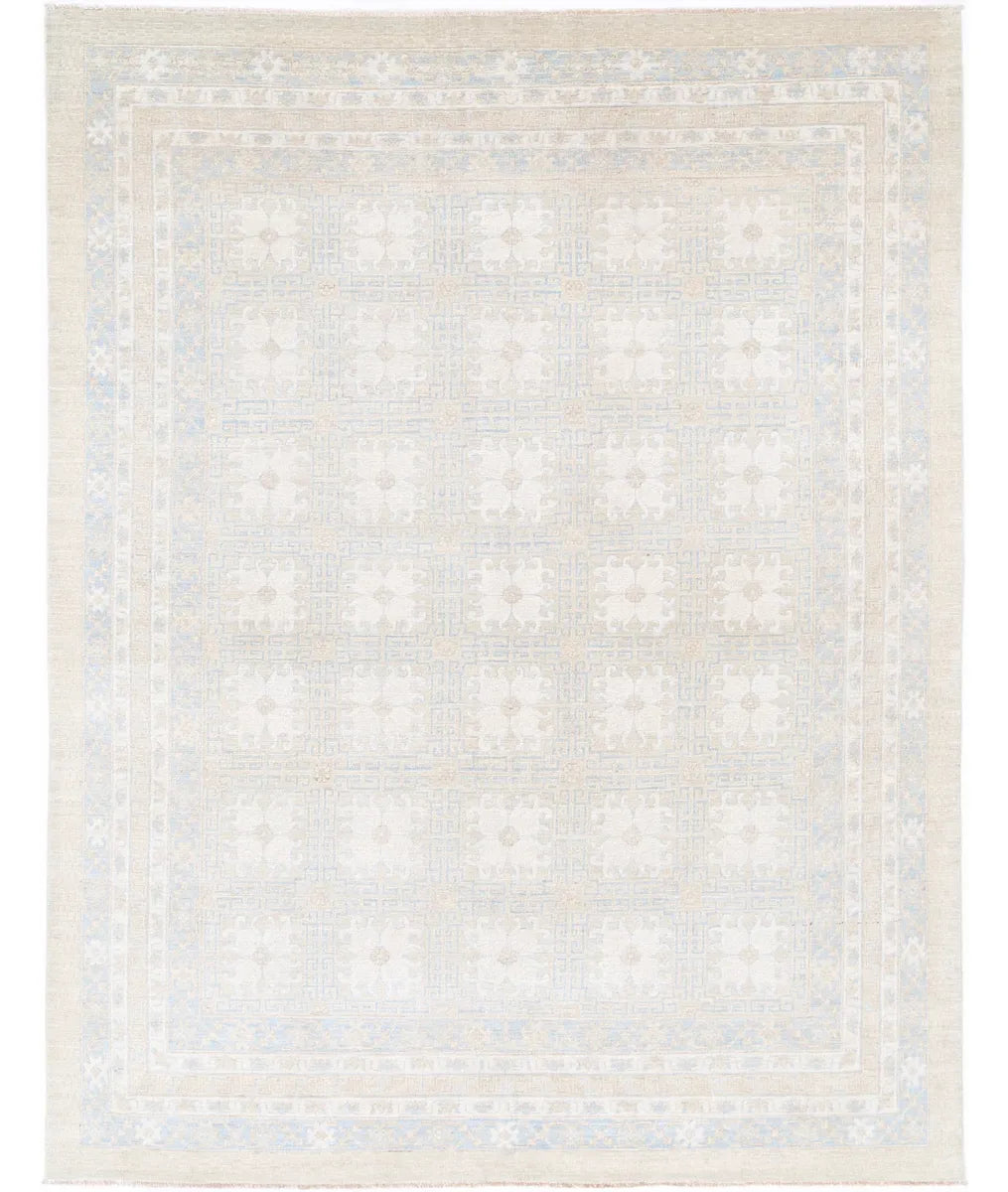Ivory Afghan Oriental Rug 7' 10" x 10' 3" Hand-Knotted | No. AT84079