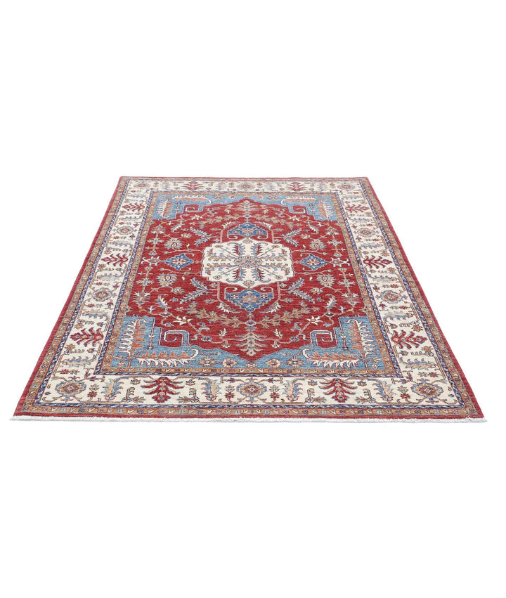 Afghan Heriz Rug 4' 9" x 6' 5" Hand-Knotted | No. AT84137