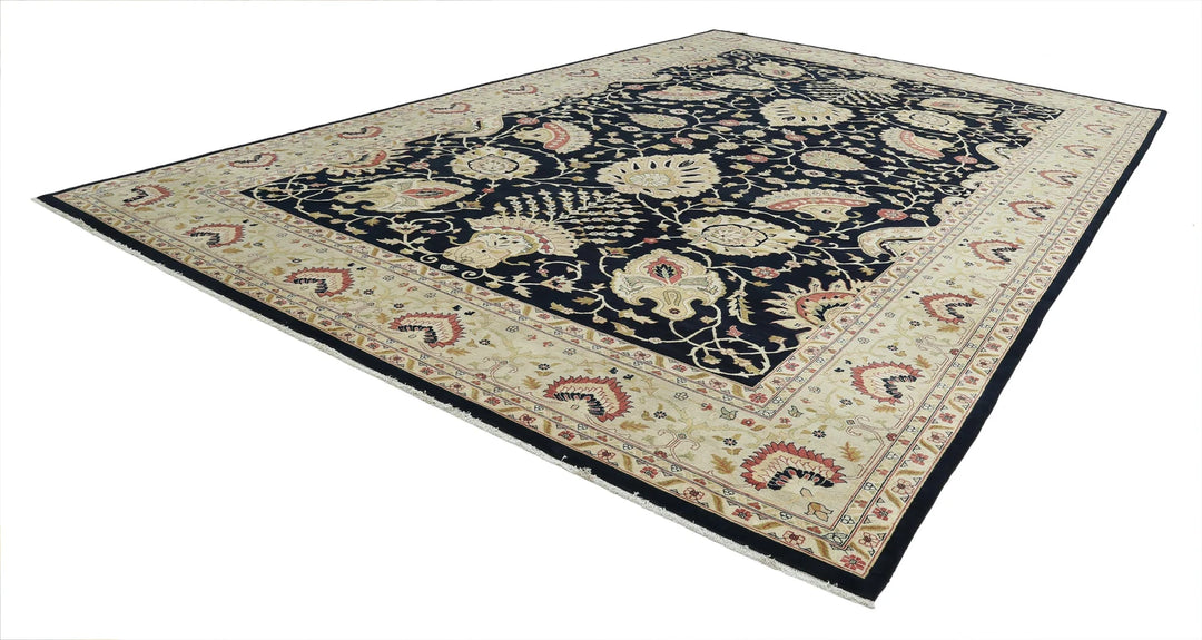 Blue Ivory Indian Ziegler Rug 11' 9" x 17' 8" Hand-Knotted | No. AT84180