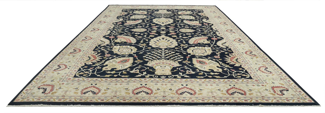 Blue Ivory Indian Ziegler Rug 11' 9" x 17' 8" Hand-Knotted | No. AT84180