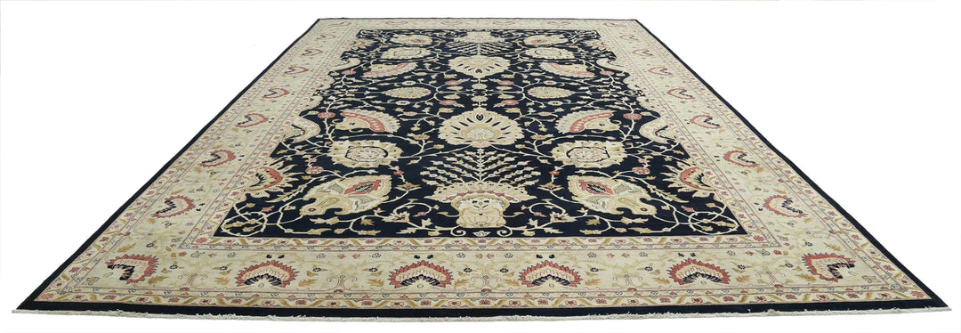 Blue Ivory Indian Ziegler Rug 11' 9" x 17' 8" Hand-Knotted | No. AT84180