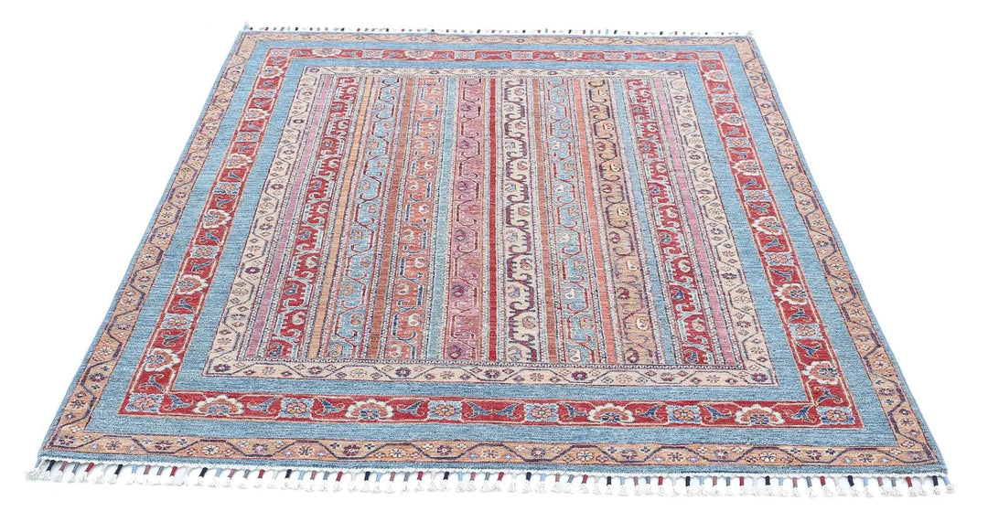 Blue Afghan Oriental Rug 5' 0" x 5' 9" Hand-Knotted | No. AT84254