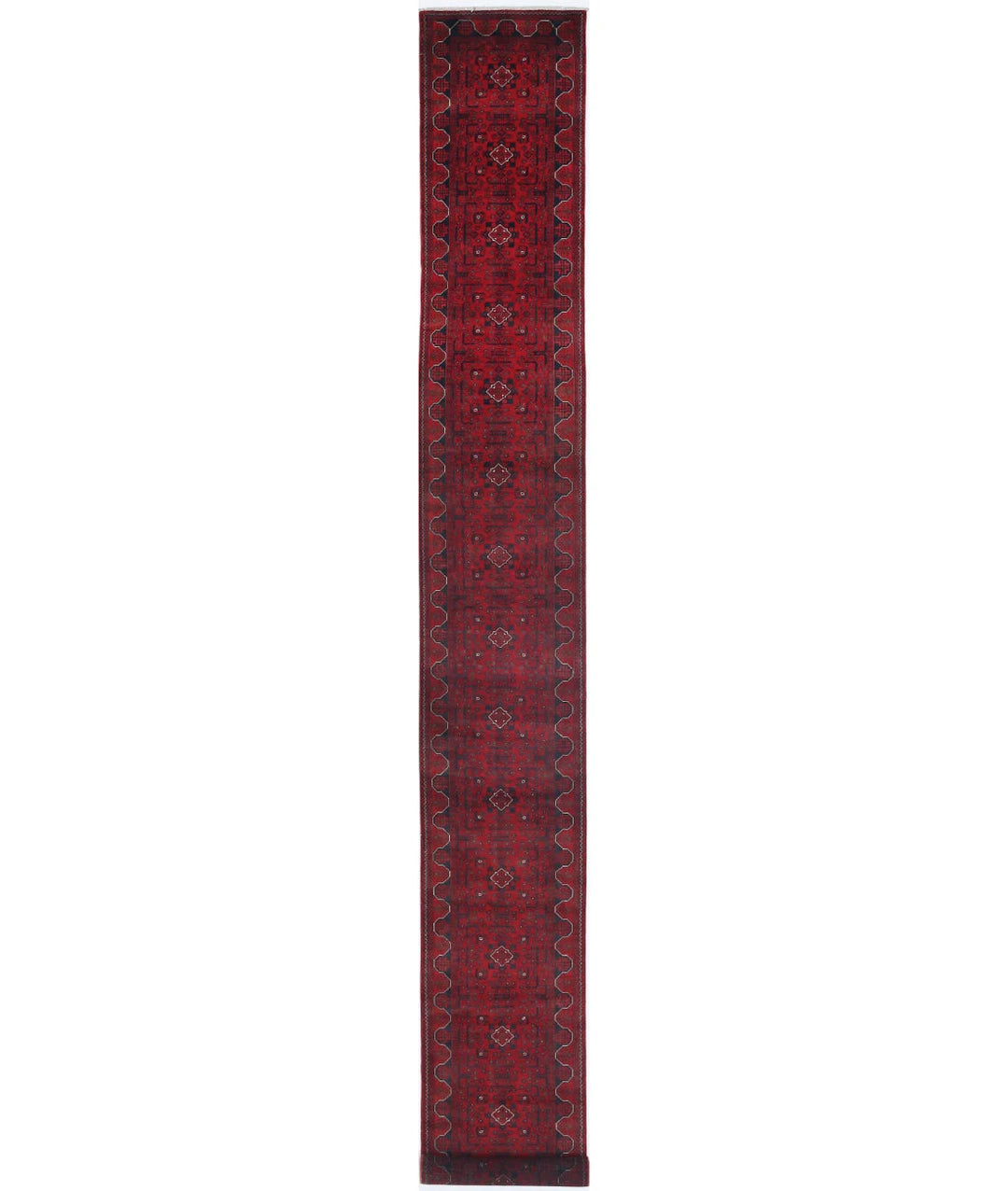 Red Afghan Tribal Rug 2'7" x 26'0" Hand-Knotted