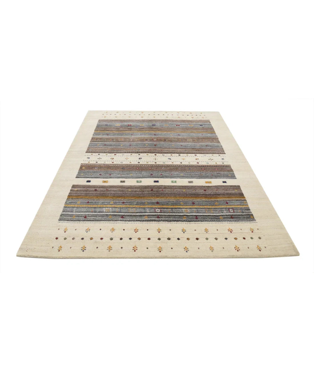 Ivory Indian Oriental Rug 5' 8" x 7' 10" Hand-Knotted | No. AT845348