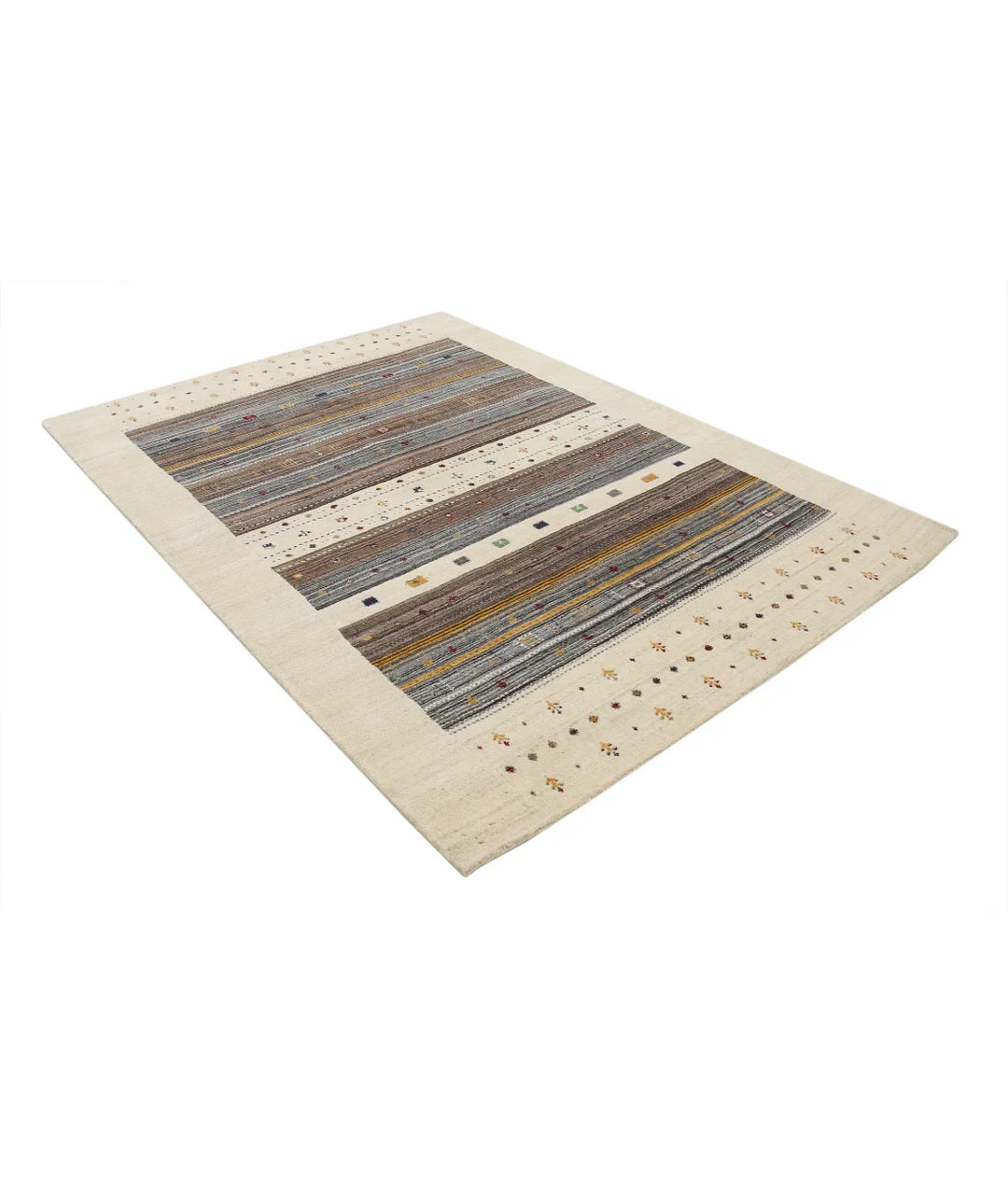 Ivory Indian Oriental Rug 5' 8" x 7' 10" Hand-Knotted | No. AT845348