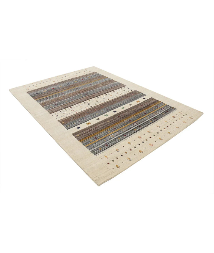 Ivory Indian Oriental Rug 5' 8" x 7' 10" Hand-Knotted | No. AT845348