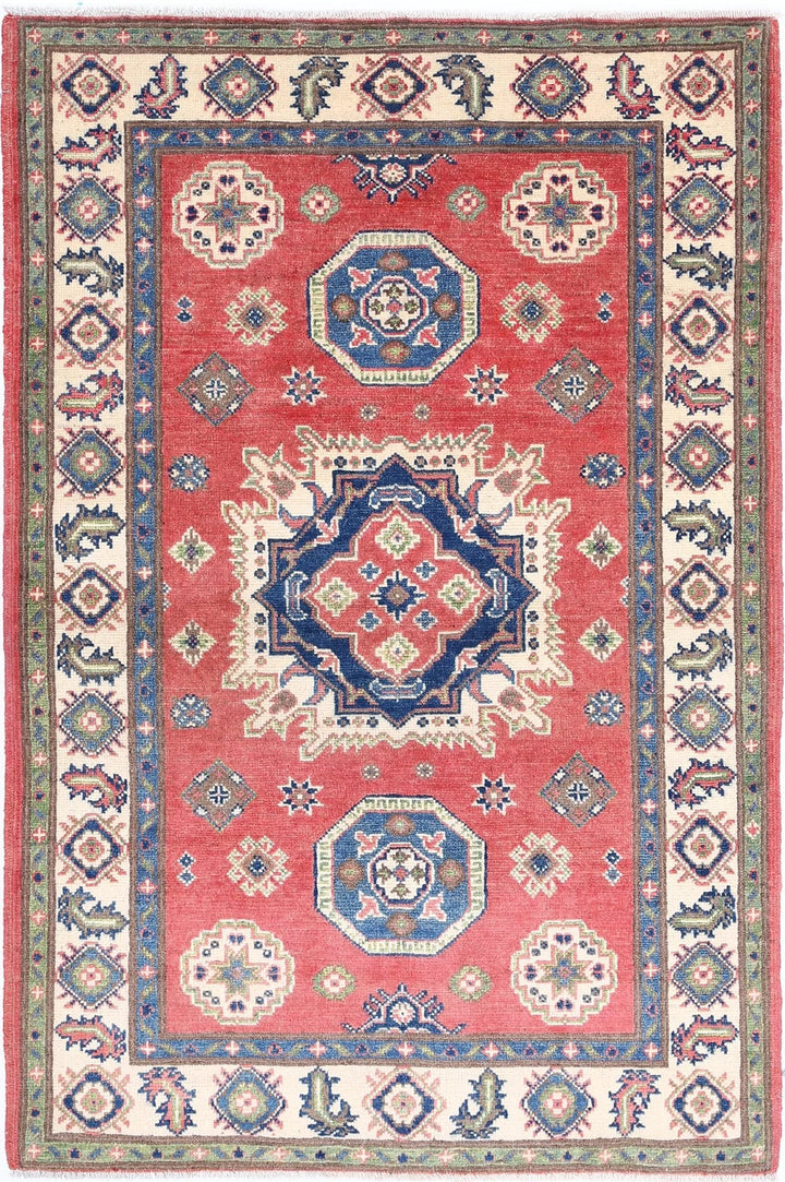 Afghan Kazak Rug 3' 3" x 4' 10" Hand-Knotted | No. AT84615