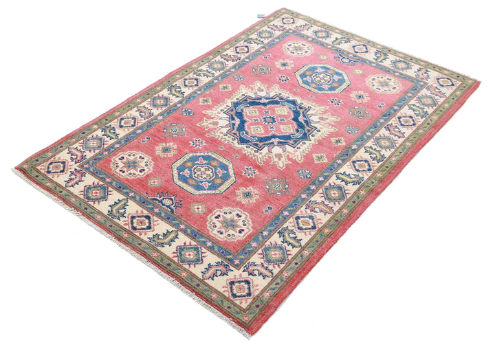 Afghan Kazak Rug 3' 3" x 4' 10" Hand-Knotted | No. AT84615