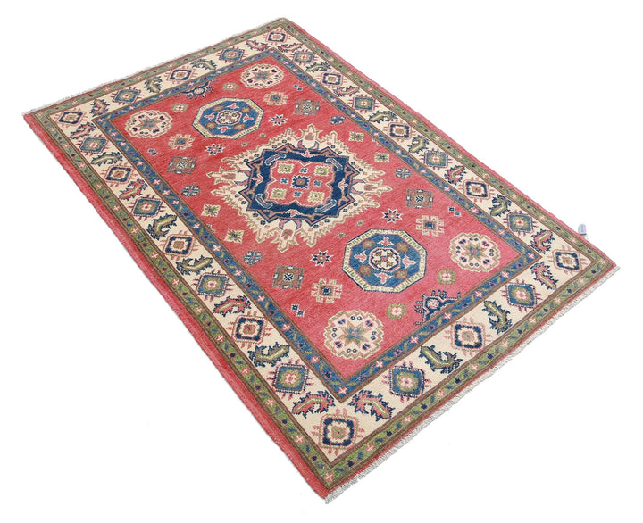 Afghan Kazak Rug 3' 3" x 4' 10" Hand-Knotted | No. AT84615