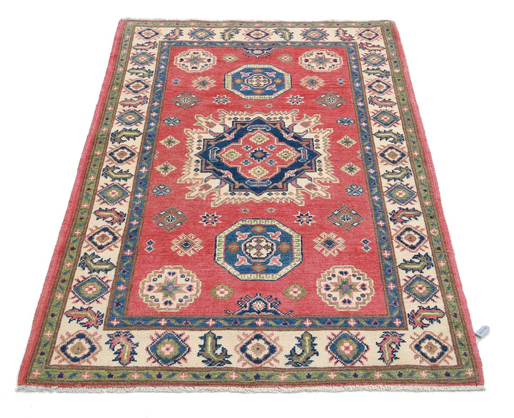 Afghan Kazak Rug 3' 3" x 4' 10" Hand-Knotted | No. AT84615