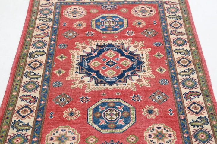 Afghan Kazak Rug 3' 3" x 4' 10" Hand-Knotted | No. AT84615