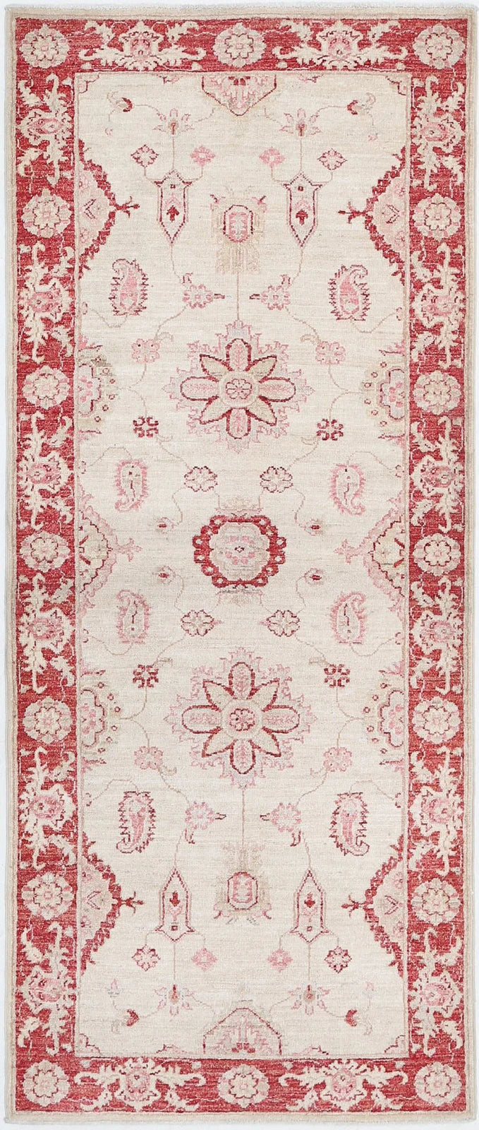 Ivory Afghan Ziegler Rug 2' 7" x 6' 8" Hand-Knotted | No. AT84667