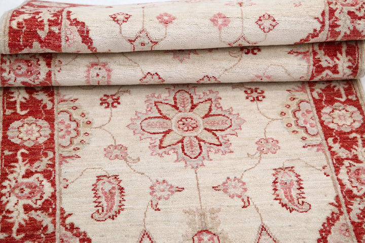 Ivory Afghan Ziegler Rug 2' 7" x 6' 8" Hand-Knotted | No. AT84667