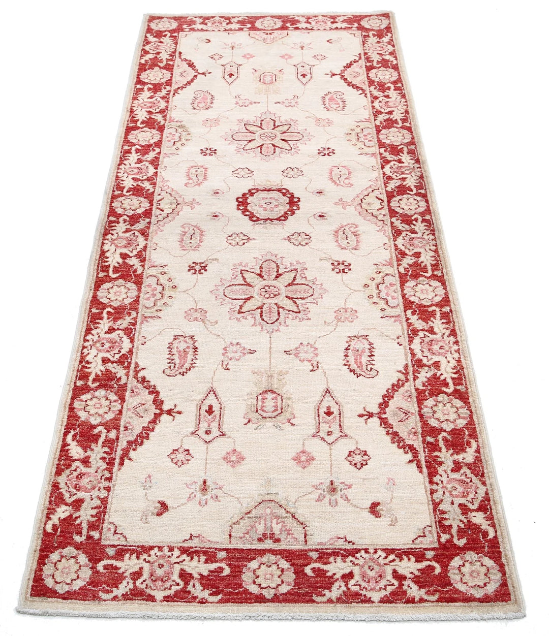 Ivory Afghan Ziegler Rug 2' 7" x 6' 8" Hand-Knotted | No. AT84667