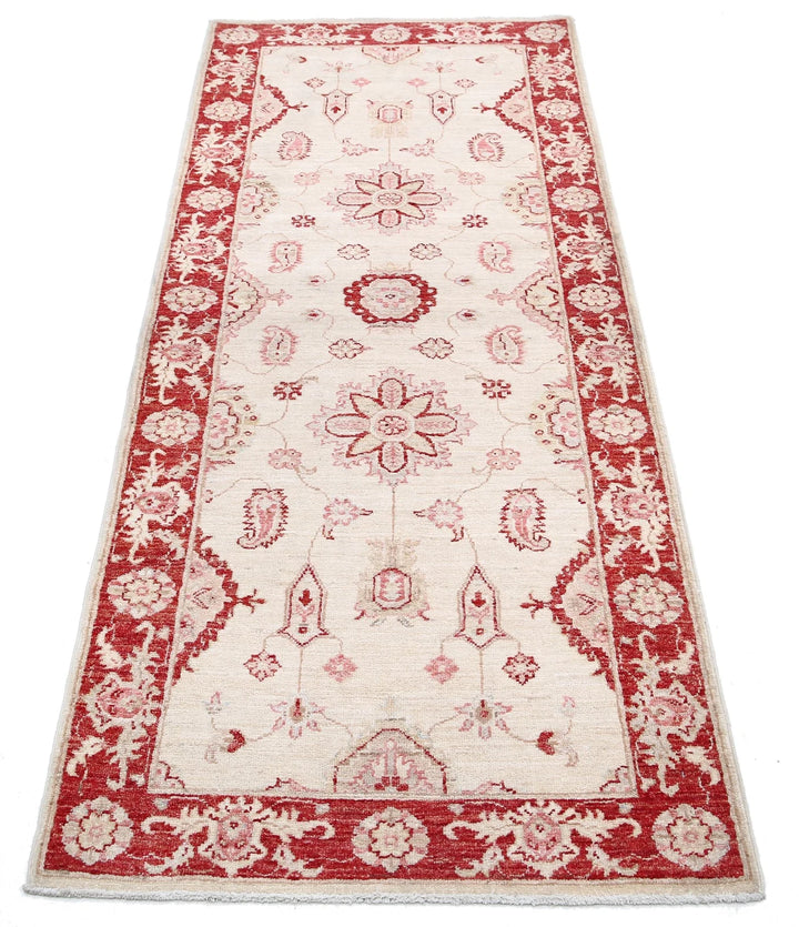 Ivory Afghan Ziegler Rug 2' 7" x 6' 8" Hand-Knotted | No. AT84667