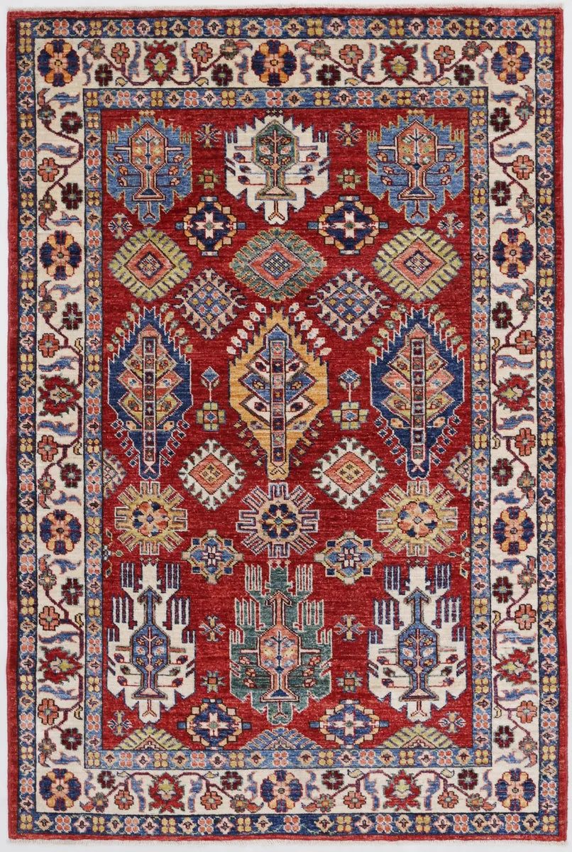 Afghan Royal Kazak Rug 4' 0" x 6' 2" Hand-Knotted | No. AT84698