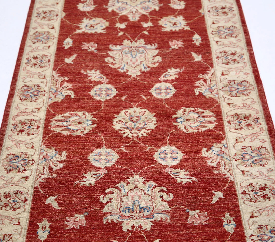 Red Afghan Ziegler Rug 2' 8" x 7' 4" Hand-Knotted | No. AT84781