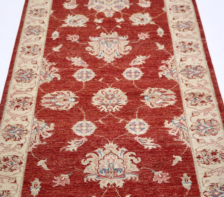 Red Afghan Ziegler Rug 2' 8" x 7' 4" Hand-Knotted | No. AT84781