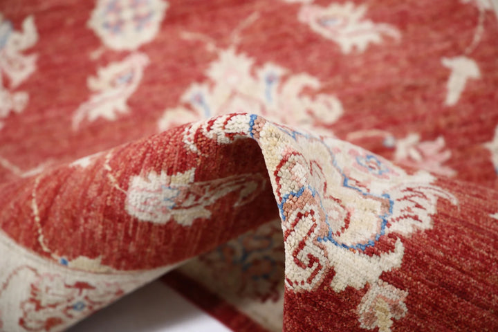 Red Afghan Ziegler Rug 2' 8" x 7' 4" Hand-Knotted | No. AT84781