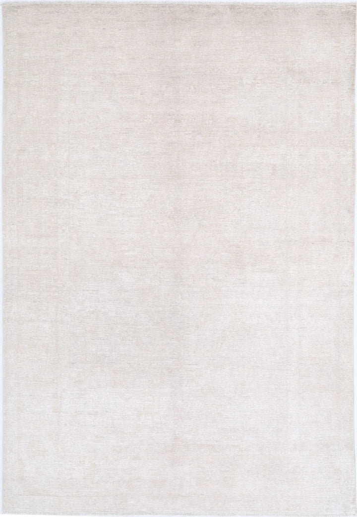 Ivory Afghan Tabriz Rug 5' 11" x 8' 9" Hand-Knotted | No. AT84870