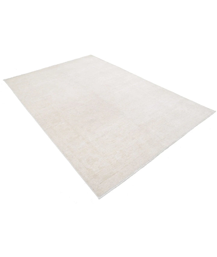 Ivory Afghan Tabriz Rug 5' 11" x 8' 9" Hand-Knotted | No. AT84870