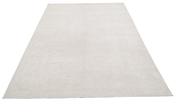 Ivory Afghan Tabriz Rug 5' 11" x 8' 9" Hand-Knotted | No. AT84870