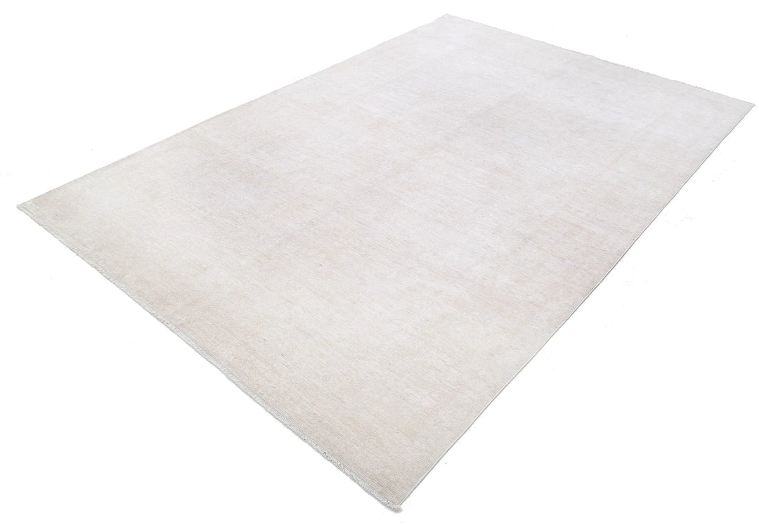 Ivory Afghan Tabriz Rug 5' 11" x 8' 9" Hand-Knotted | No. AT84870