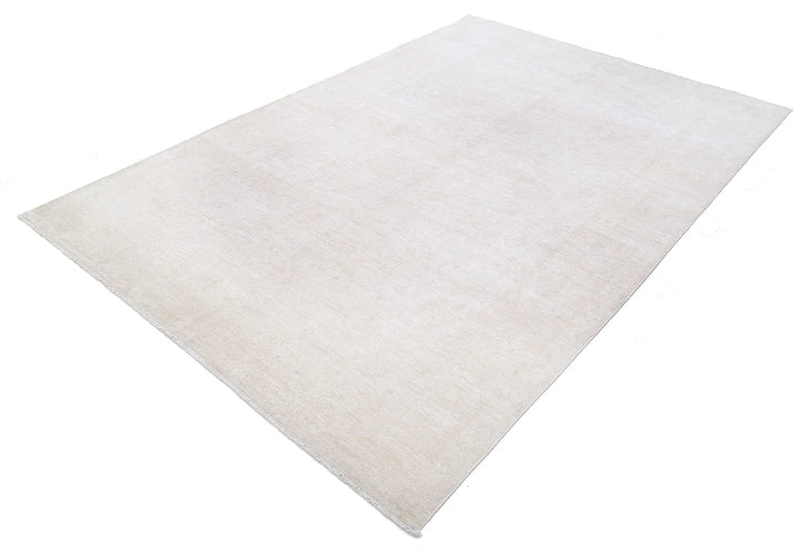 Ivory Afghan Tabriz Rug 5' 11" x 8' 9" Hand-Knotted | No. AT84870