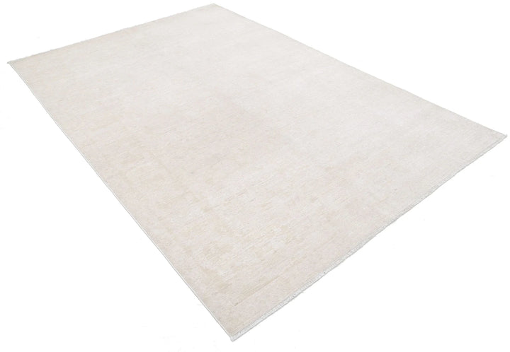 Ivory Afghan Tabriz Rug 5' 11" x 8' 9" Hand-Knotted | No. AT84870