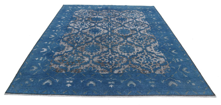 Blue Afghan Oriental Rug 7' 10" x 9' 8" Hand-Knotted | No. AT84939