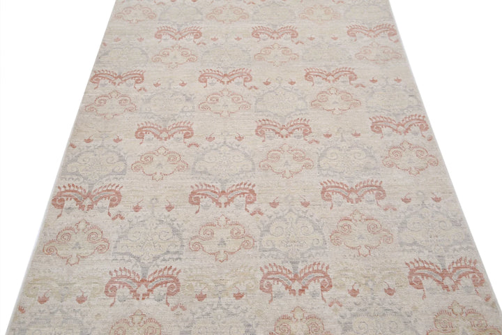 Ivory Afghan Serenity Runner Rug 4' 0" x 10' 2" Hand-Knotted | No. AT85116