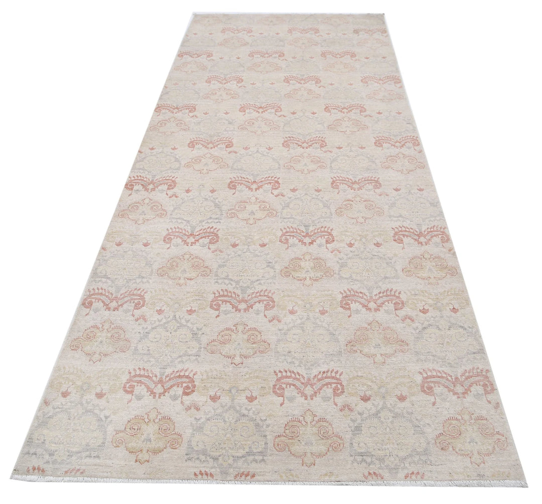 Ivory Afghan Serenity Runner Rug 4' 0" x 10' 2" Hand-Knotted | No. AT85116