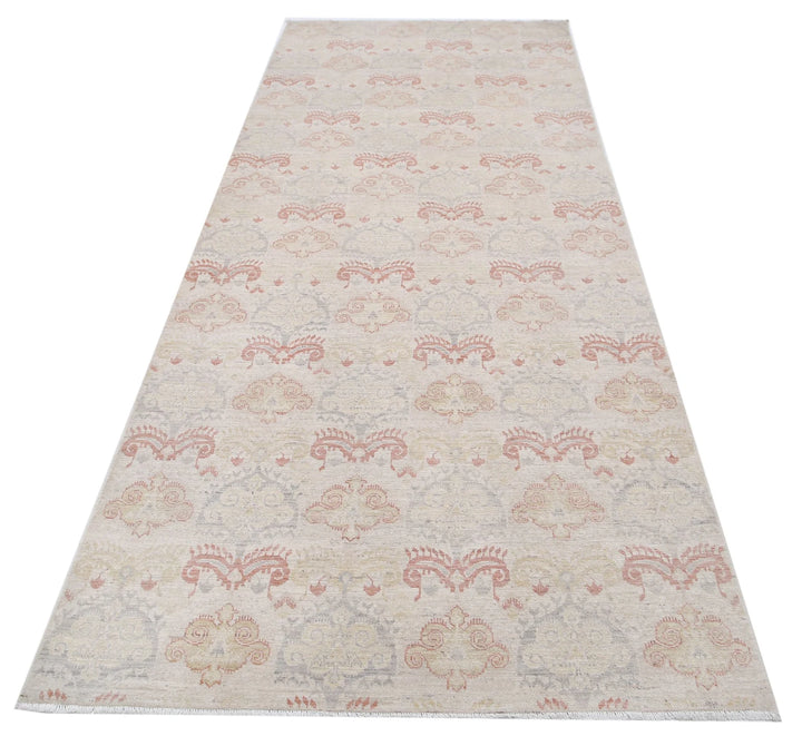 Ivory Afghan Serenity Runner Rug 4' 0" x 10' 2" Hand-Knotted | No. AT85116