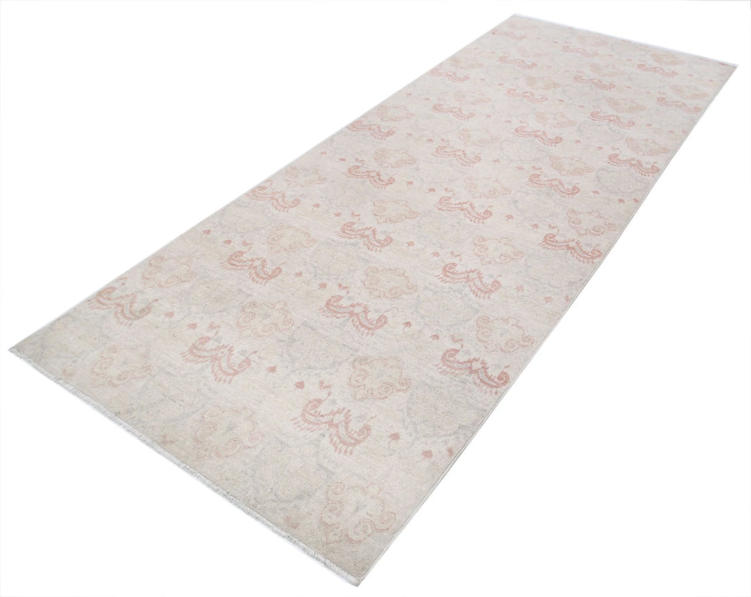 Ivory Afghan Serenity Runner Rug 4' 0" x 10' 2" Hand-Knotted | No. AT85116