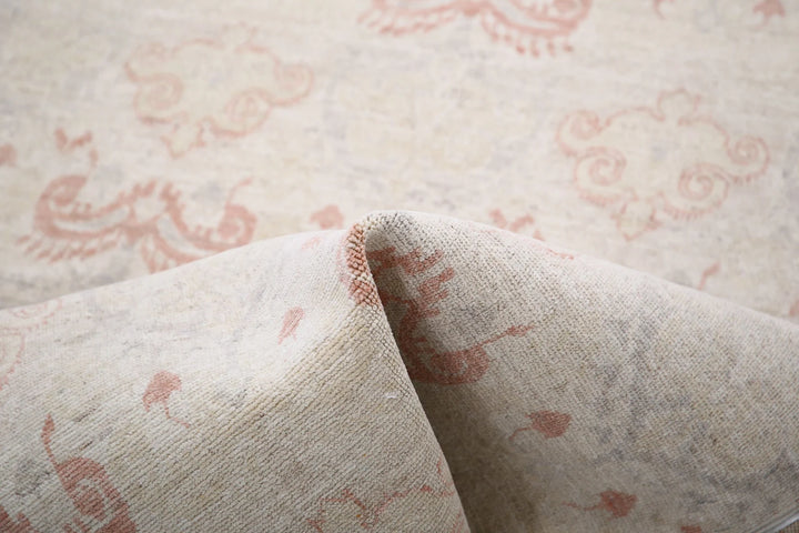 Ivory Afghan Serenity Runner Rug 4' 0" x 10' 2" Hand-Knotted | No. AT85116