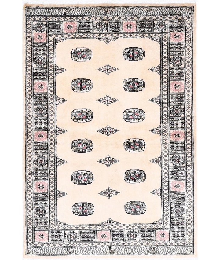 Ivory Pakistani Bokhara Rug 4' 3" x 6' 2" Hand-Knotted | No. AT85148