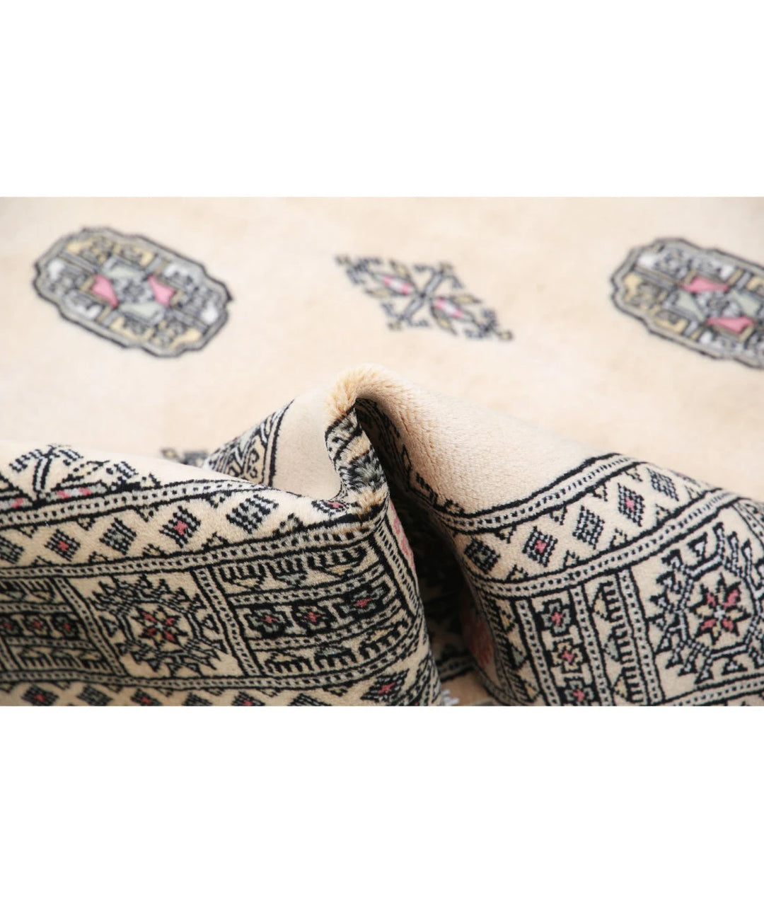 Ivory Pakistani Bokhara Rug 4' 3" x 6' 2" Hand-Knotted | No. AT85148