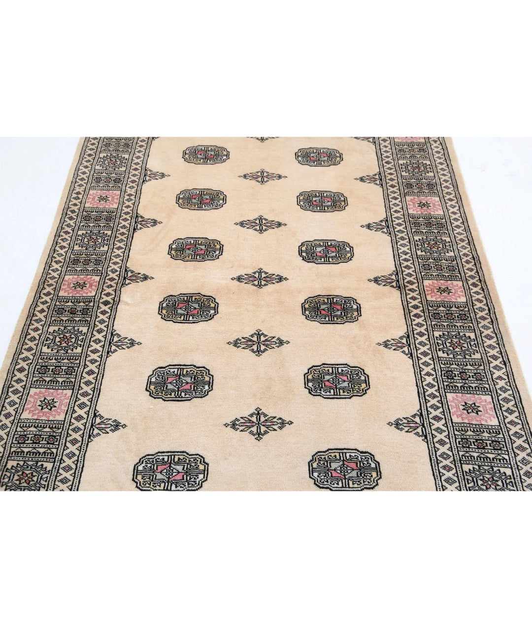 Ivory Pakistani Bokhara Rug 4' 3" x 6' 2" Hand-Knotted | No. AT85148
