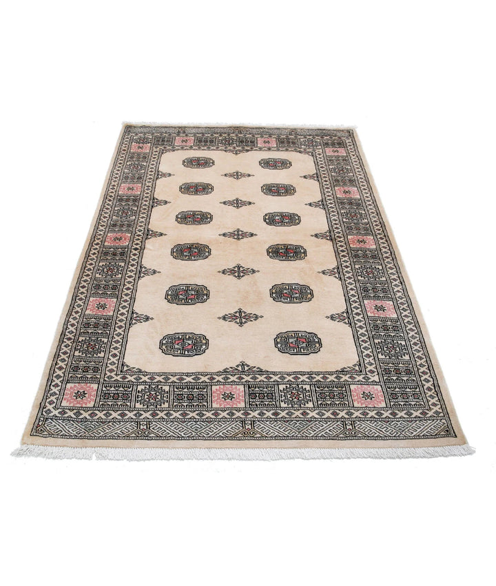 Ivory Pakistani Bokhara Rug 4' 3" x 6' 2" Hand-Knotted | No. AT85148
