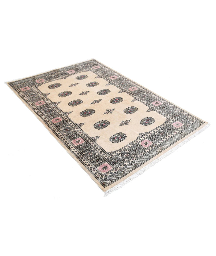 Ivory Pakistani Bokhara Rug 4' 3" x 6' 2" Hand-Knotted | No. AT85148