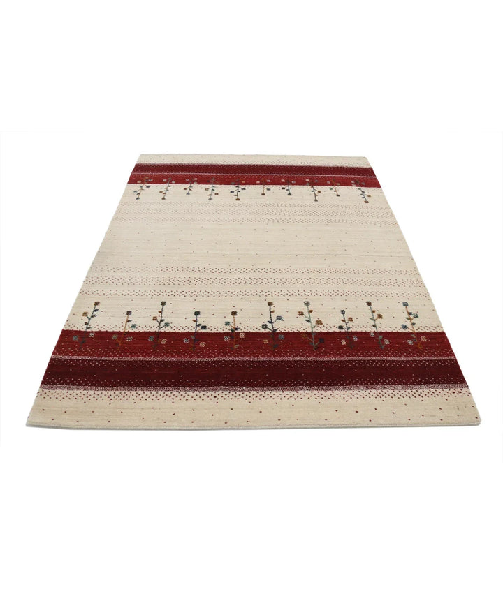 Ivory Indian Lori Rug 4' 8" x 6' 6" Hand-Knotted | No. AT852454