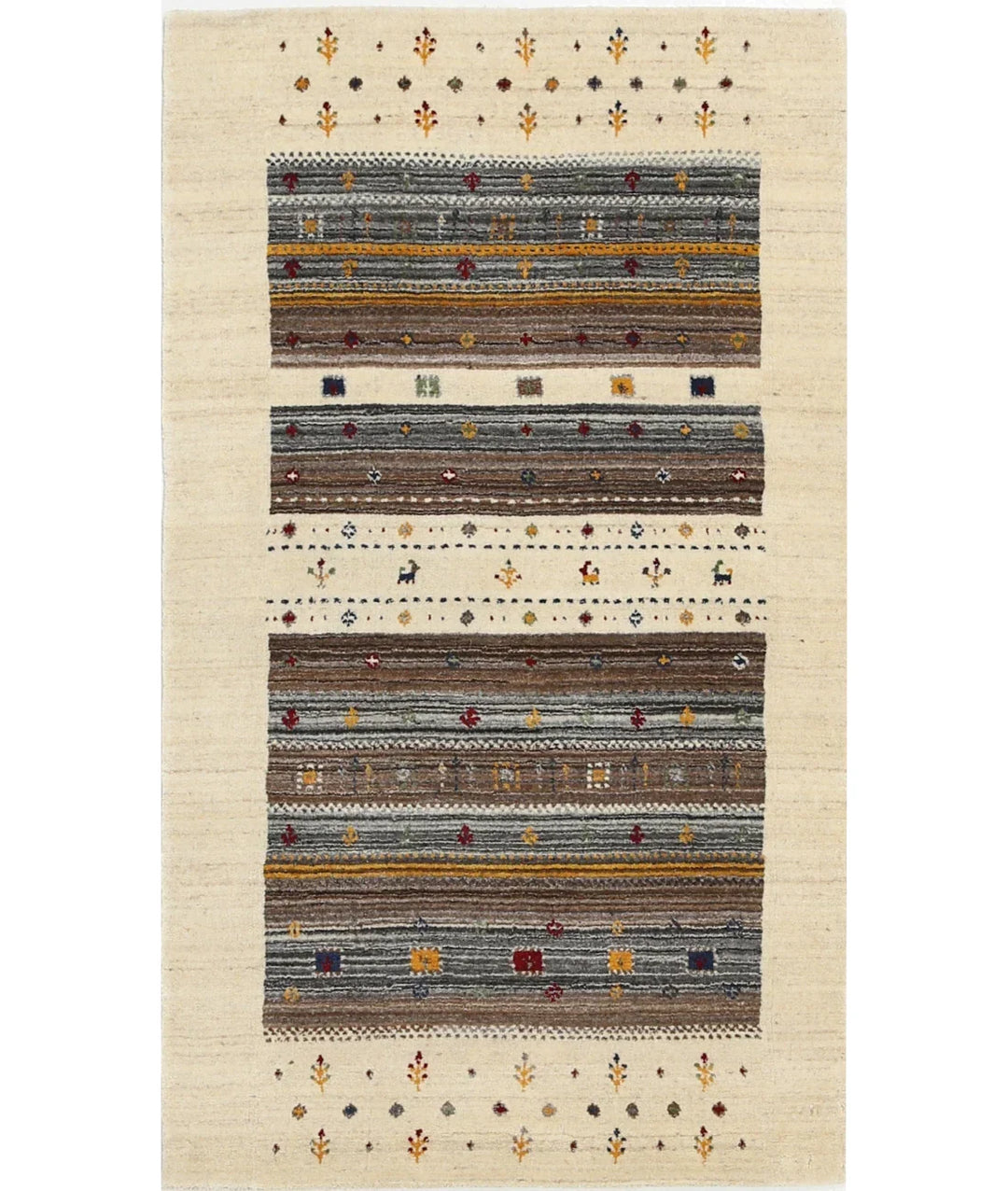 Ivory Indian Oriental Rug 3' 0" x 5' 2" Hand-Knotted | No. AT85294