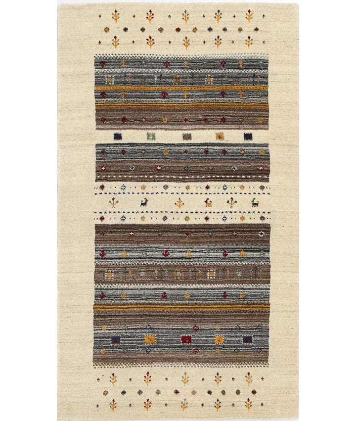Ivory Indian Oriental Rug 3' 0" x 5' 2" Hand-Knotted | No. AT85294