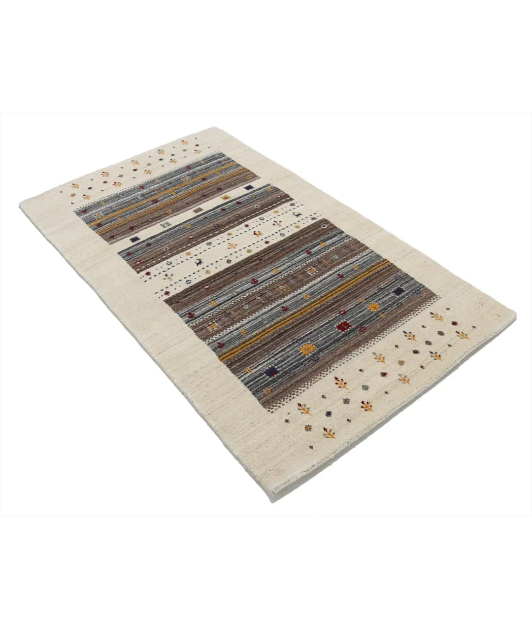Ivory Indian Oriental Rug 3' 0" x 5' 2" Hand-Knotted | No. AT85294