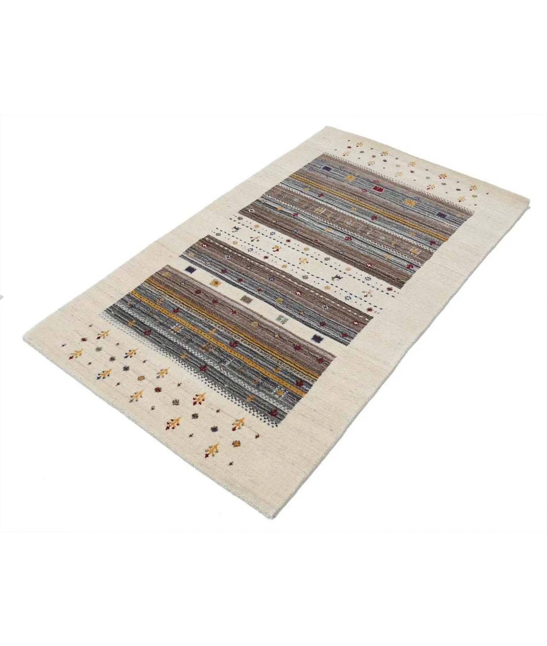 Ivory Indian Oriental Rug 3' 0" x 5' 2" Hand-Knotted | No. AT85294