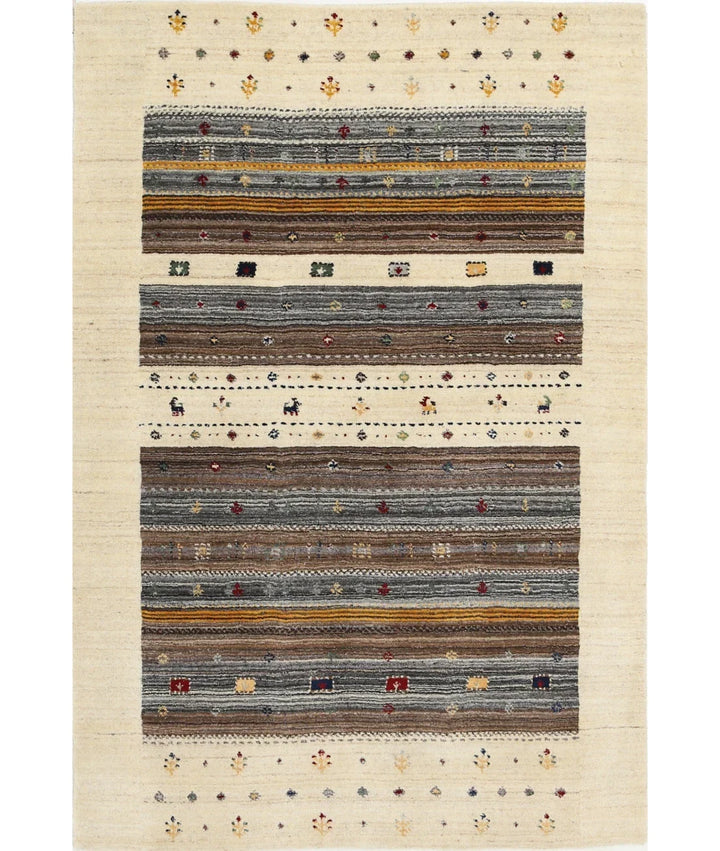 Ivory Indian Lori Rug 3' 11" x 5' 11" Hand-Knotted | No. AT85338